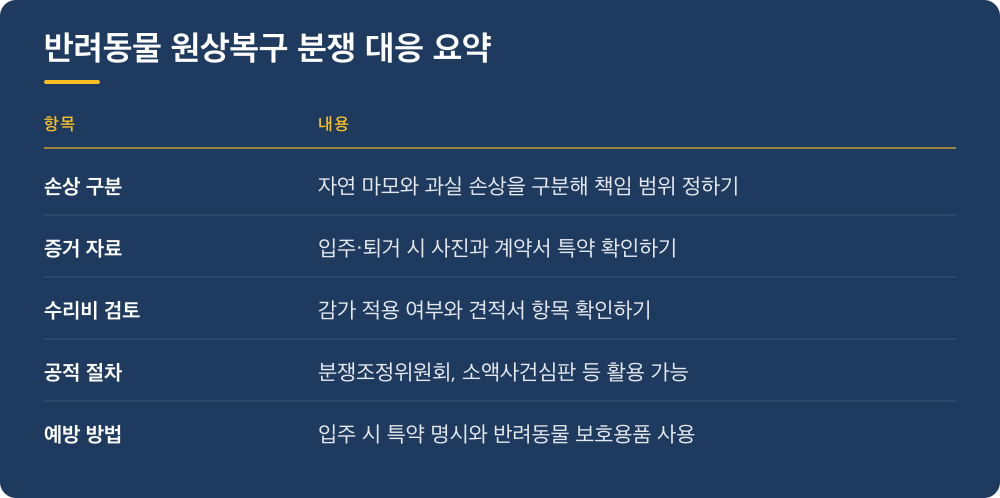 반려동물 원상복구 분쟁 대응 요약